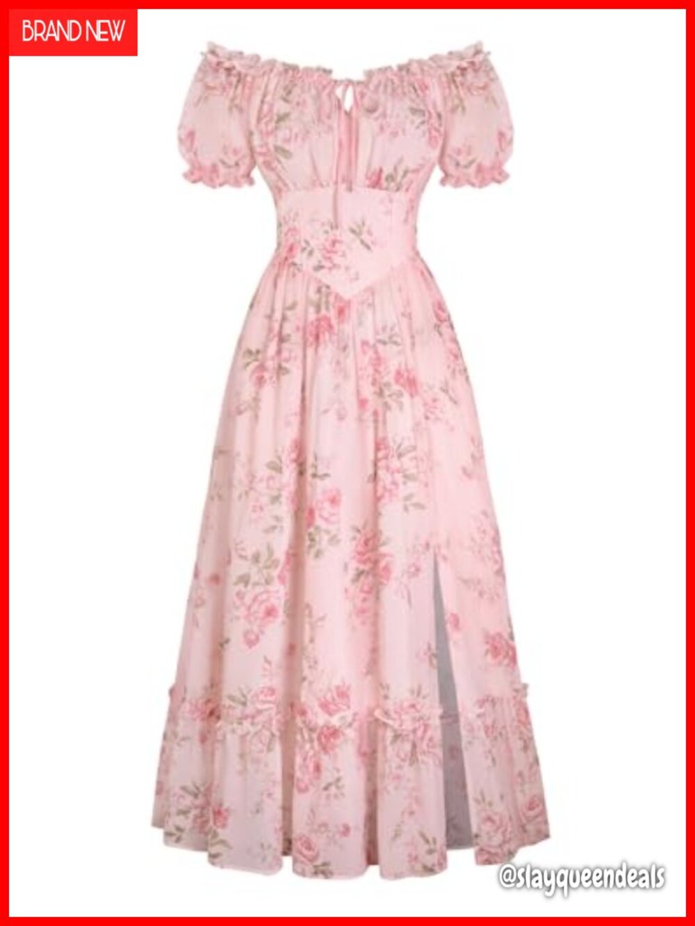 Women Corset Midi Dress Floral A-Line Puff Sleeve Square Neck